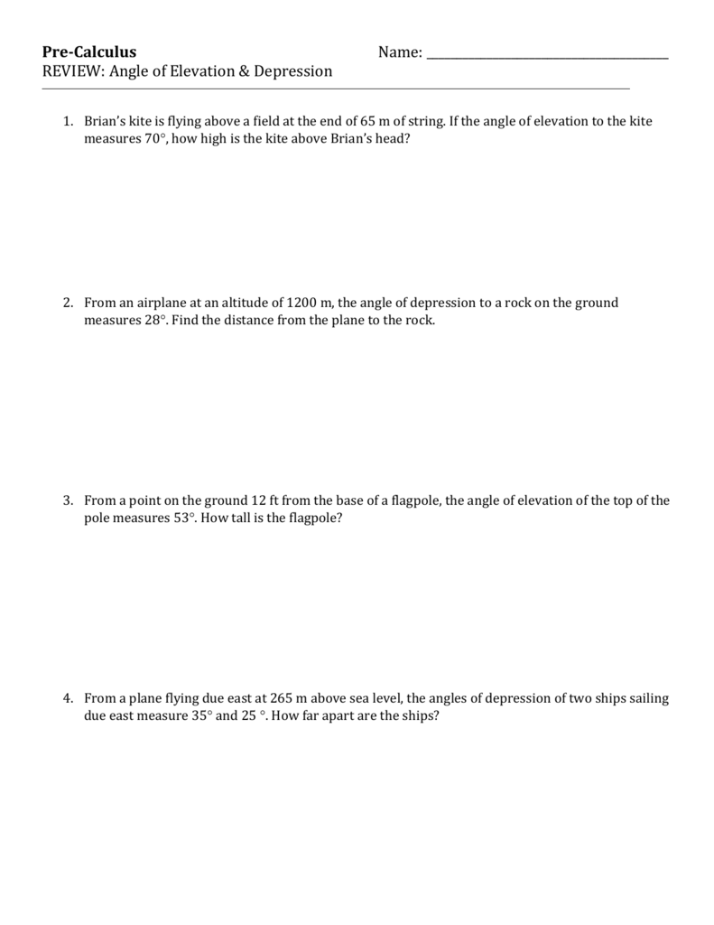 8 4 Angles Of Elevation And Depression Worksheet Answers AZMPRIMA