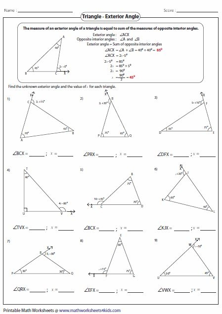 8 Photos Interior And Exterior Angles Of Triangles Worksheets Pdf And