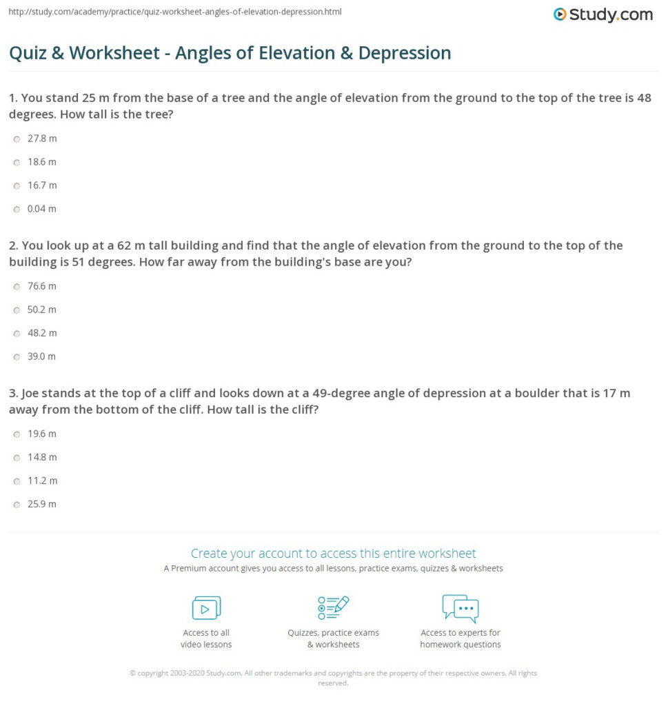 Angle Of Elevation And Depression Worksheet Kuta Worksheet