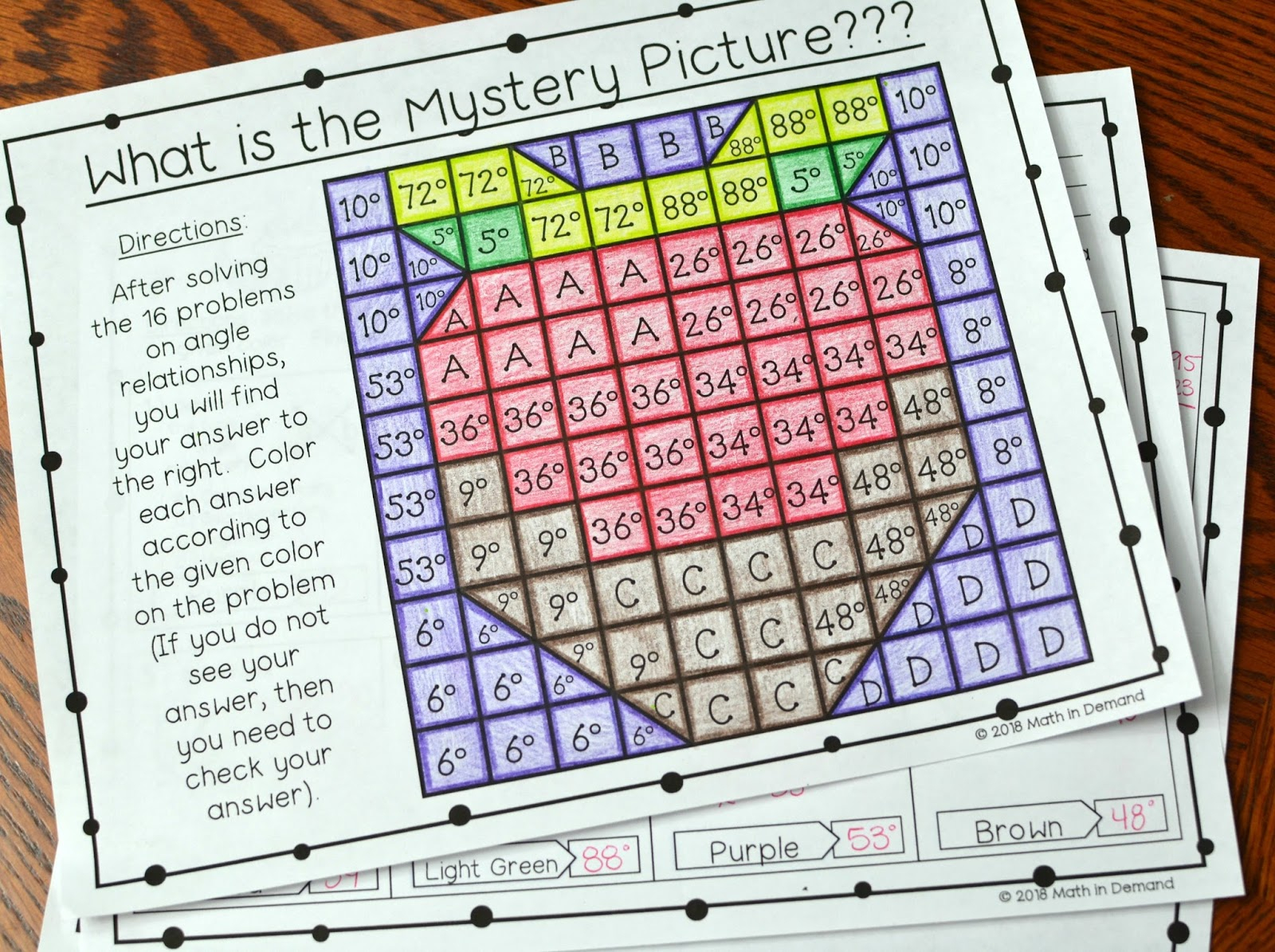 Angle Relationships Coloring Worksheet