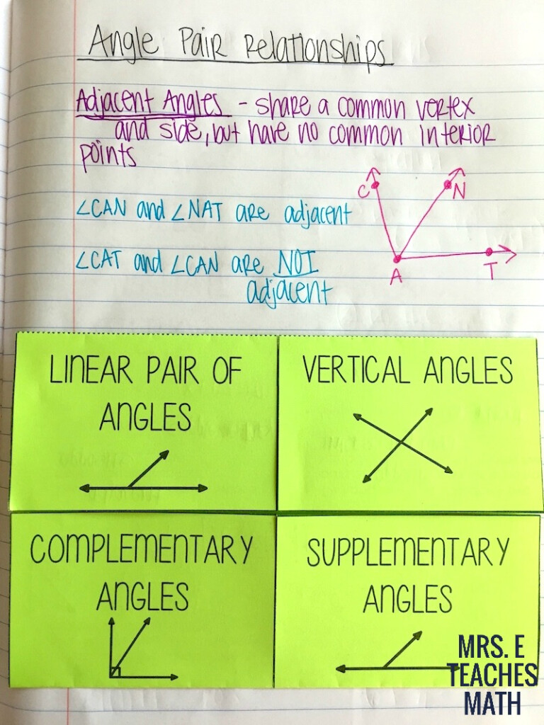Angles And Relationships INB Pages Mrs E Teaches Math