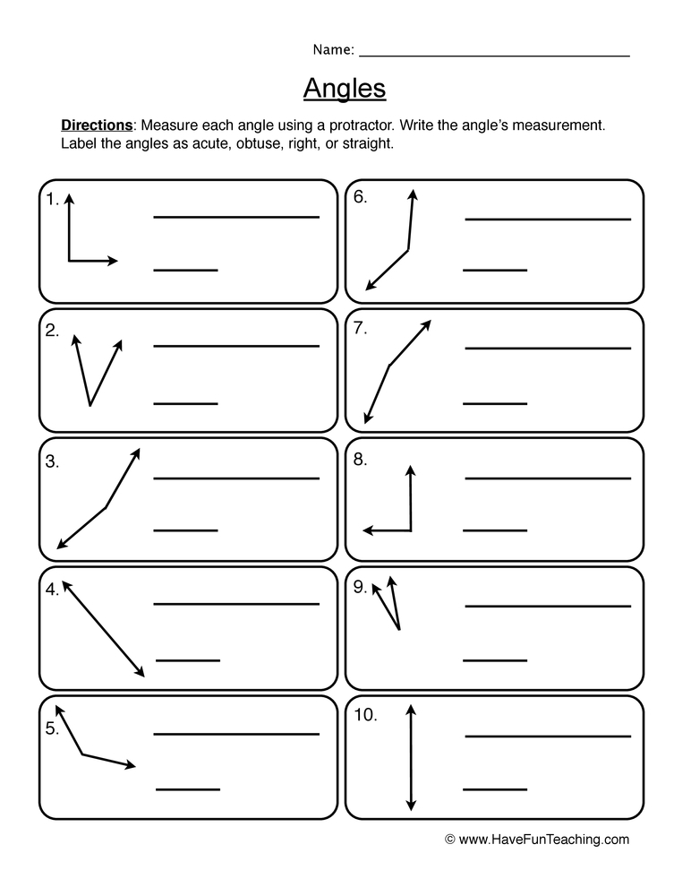 Angles Measuring Worksheet Have Fun Teaching