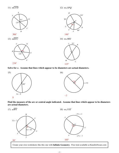 Arcs And Central Angles Worksheet IZASAKURA MYPOINTOFVIEWS