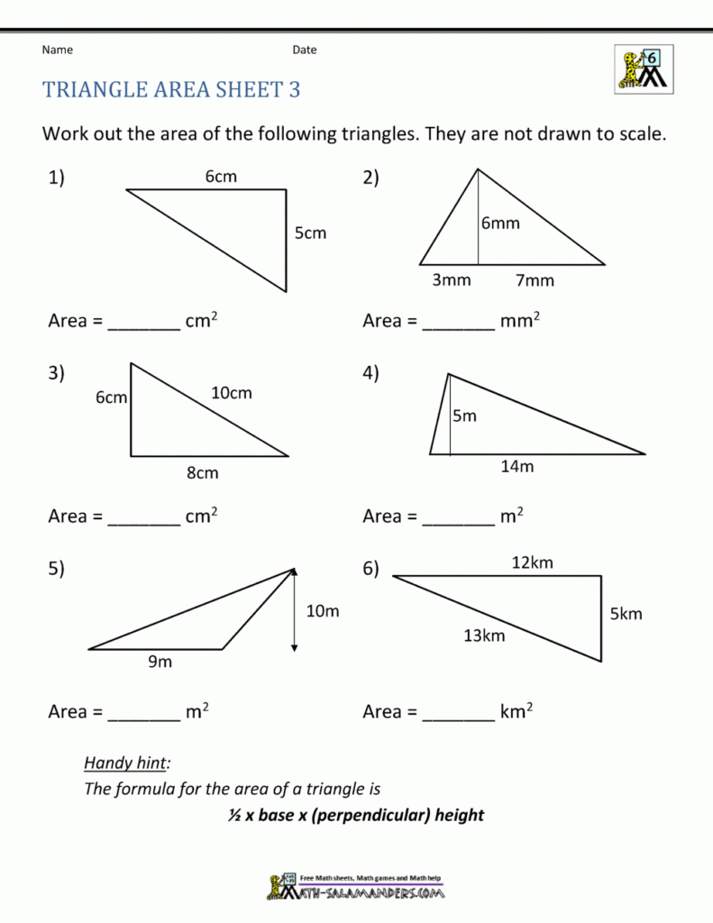 Area Of Right Triangle Worksheets