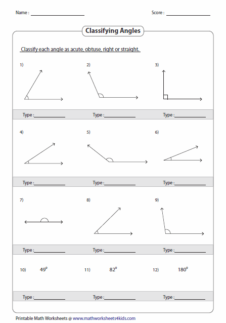 Classifying And Identifying Angles Worksheets
