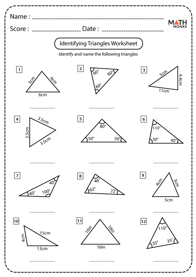 Classifying Triangles Worksheets Math Monks