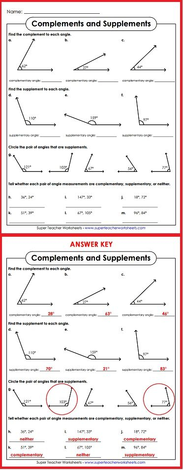 Complements And Supplements Super Teacher Worksheets Education Math
