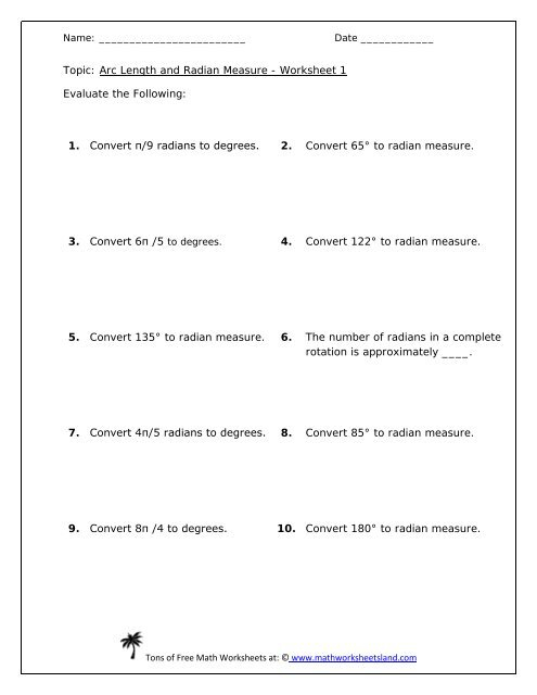 Converting Between Radians And Degrees Worksheet Worksheet List