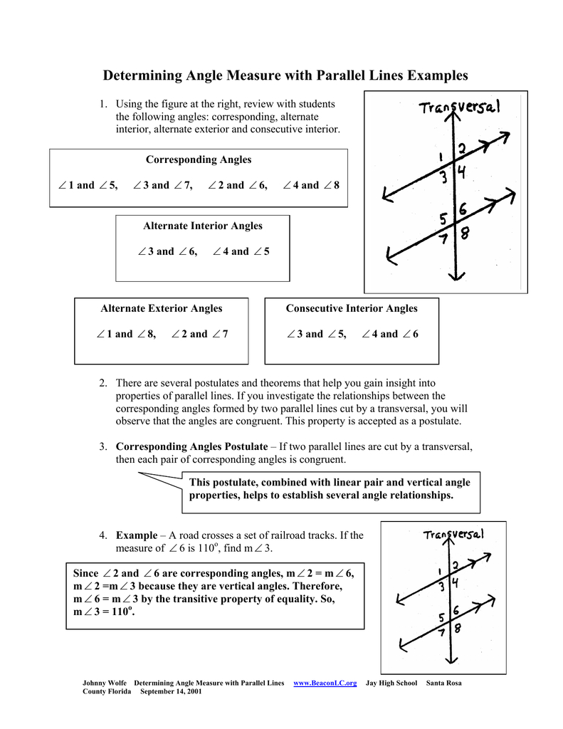 Determining Angle Measure With Parallel Lines Db excel