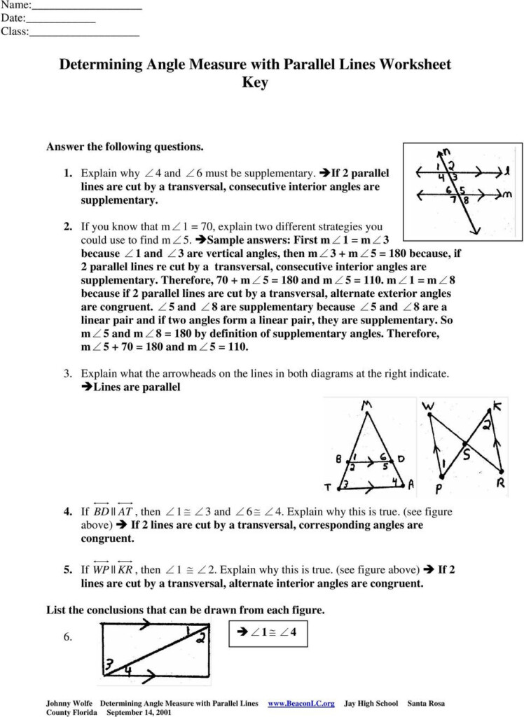Determining Angle Measure With Parallel Lines Pdf Db excel