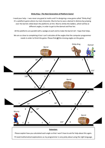 Dinky King Parallel Lines Angles Questions Math Teaching Math