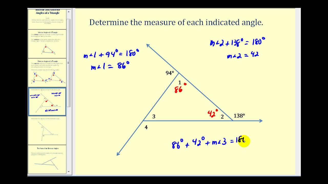 describing the exterior angles of a triangle worksheet lesson 7