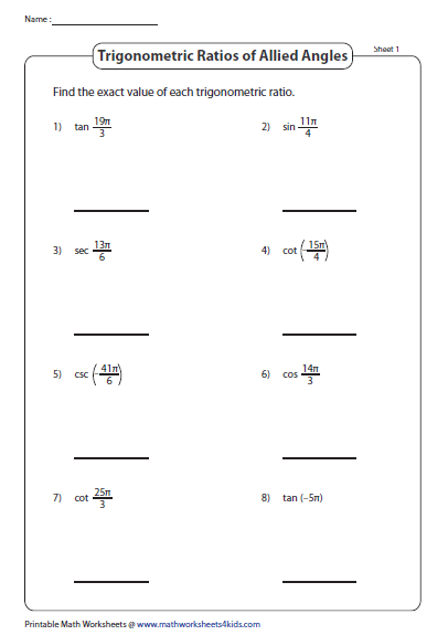 Find The Exact Value Of Each Trigonometric Ratio Trigonometry 