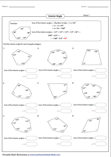 Find The Interior Angle Of Each Polygon Angles Worksheet Polygons