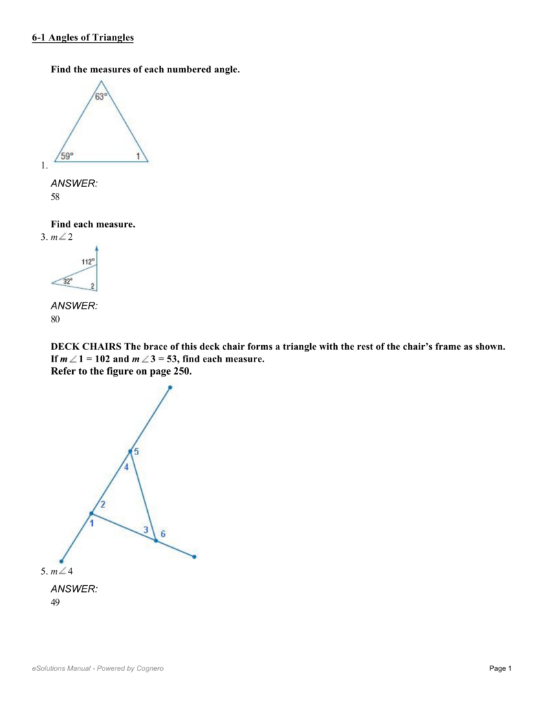 Find The Measure Of Each Numbered Angle Answer Key Riz Books