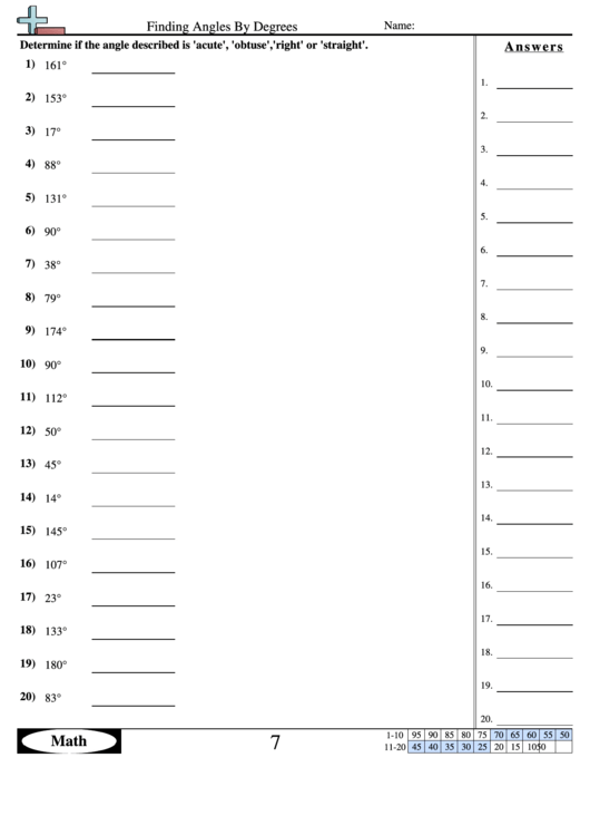 Finding Angles By Degrees Geometry Worksheet With Answers Printable