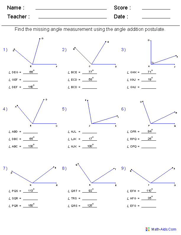 Finding Complementary Angles Worksheet Answer Key Thekidsworksheet