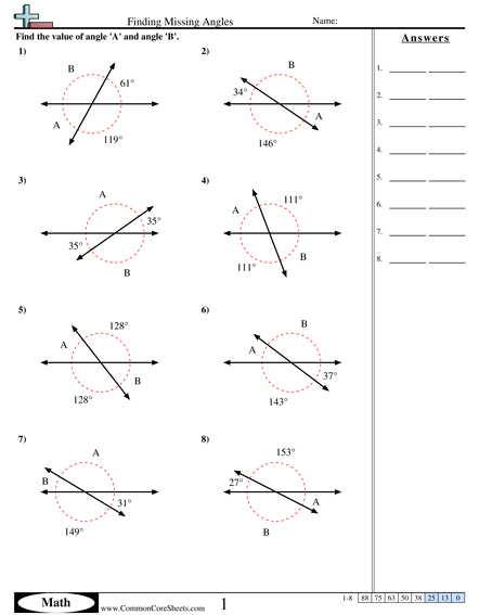Finding Missing Angles Worksheet Angles Worksheet Geometry