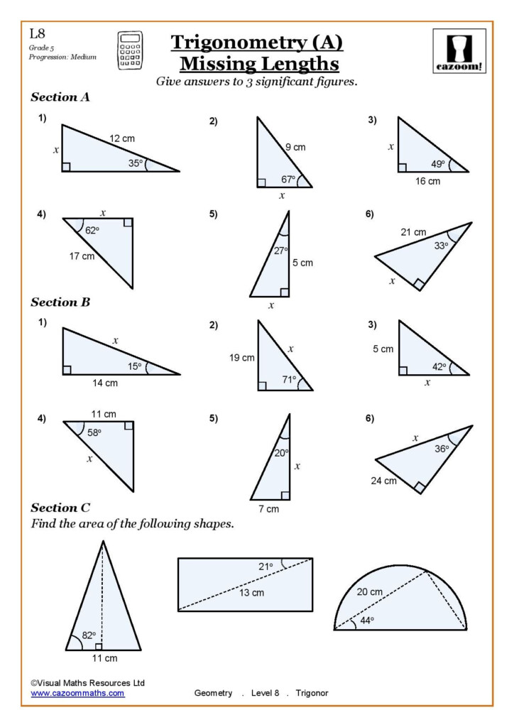 Free Maths Worksheet Trignometry Cazoom Maths Trigonometry 