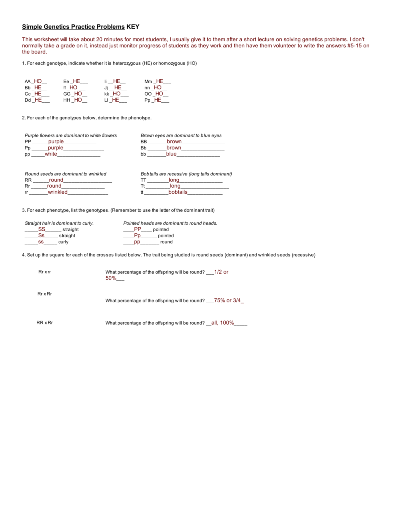 Genetics Practice Problems Worksheet Answers Pdf Resume Examples