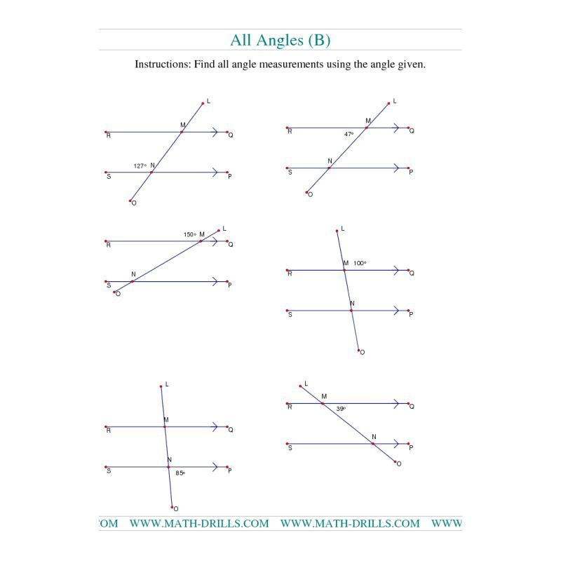 Geometry Worksheet Finding Angle Measurements B Geometry