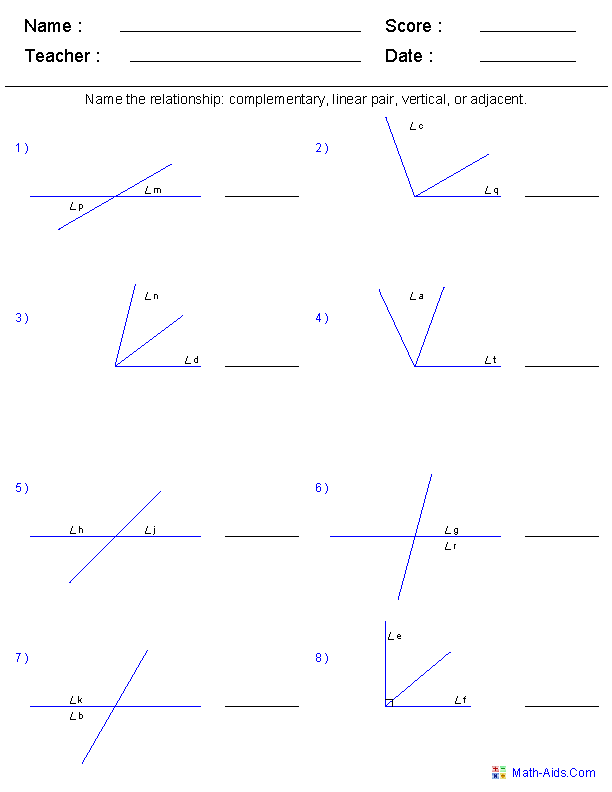 Geometry Worksheets Angles Worksheets For Practice And Study