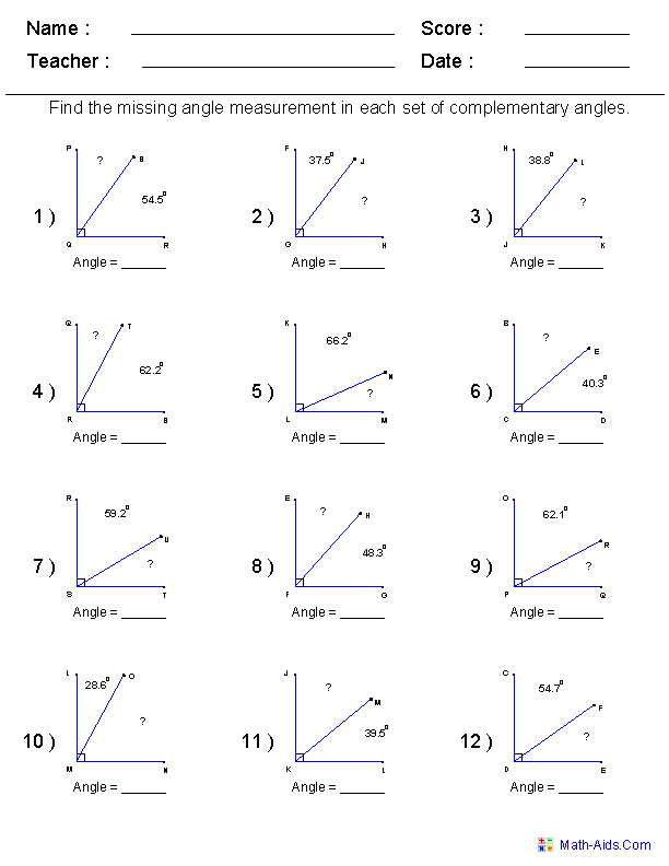 Geometry Worksheets Angles Worksheets For Practice And Study