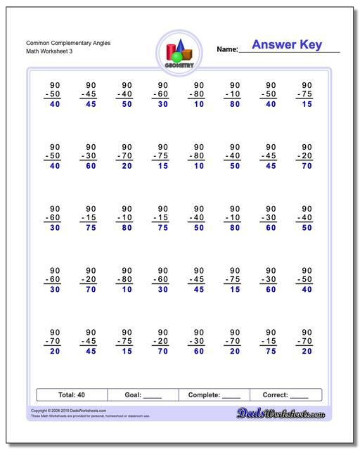 Https www dadsworksheets Common Complementary Angles Worksheet
