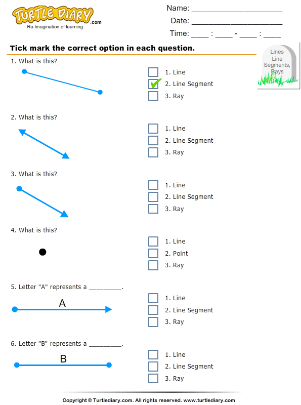 Identify Point Line Ray And Line Segment Worksheet Turtle Diary