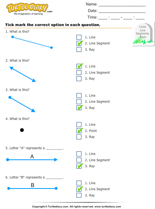 Identify Point Line Ray And Line Segment Worksheet Turtle Diary