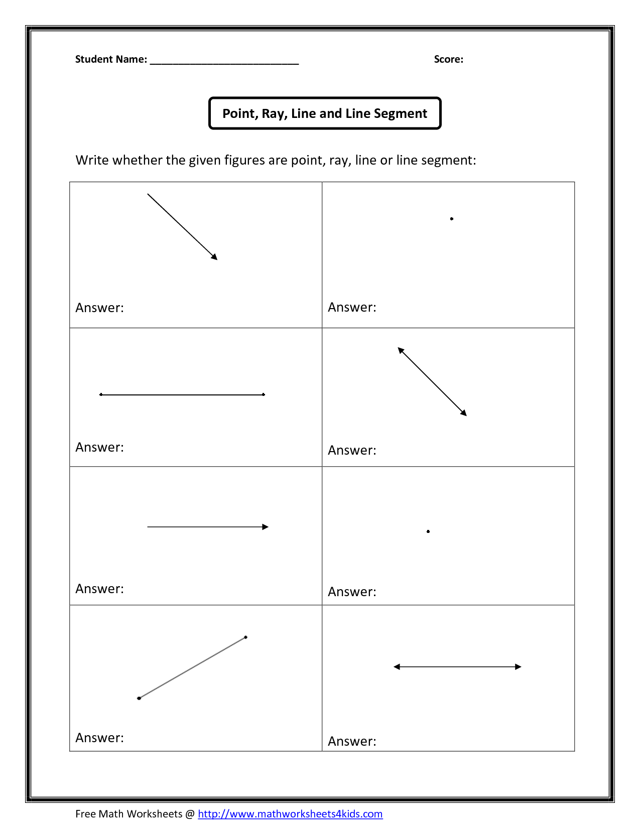 Identifying Lines Segments Rays Points And Worksheet Printable