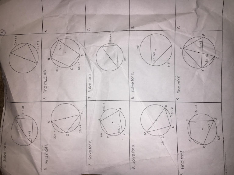 Inscribed Angles In Circles Partner Worksheet Finish And I Db excel