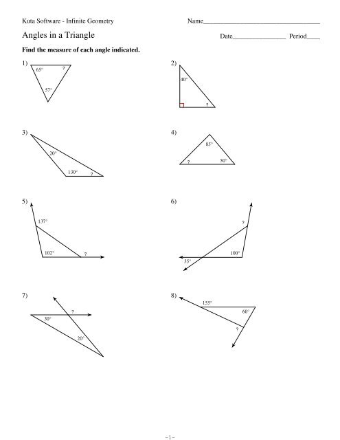 Kuta Software Infinite Geometry Angles In A Triangle Answers Freeware 