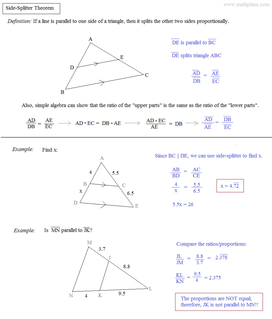 Math Plane Similar Triangles Ratios