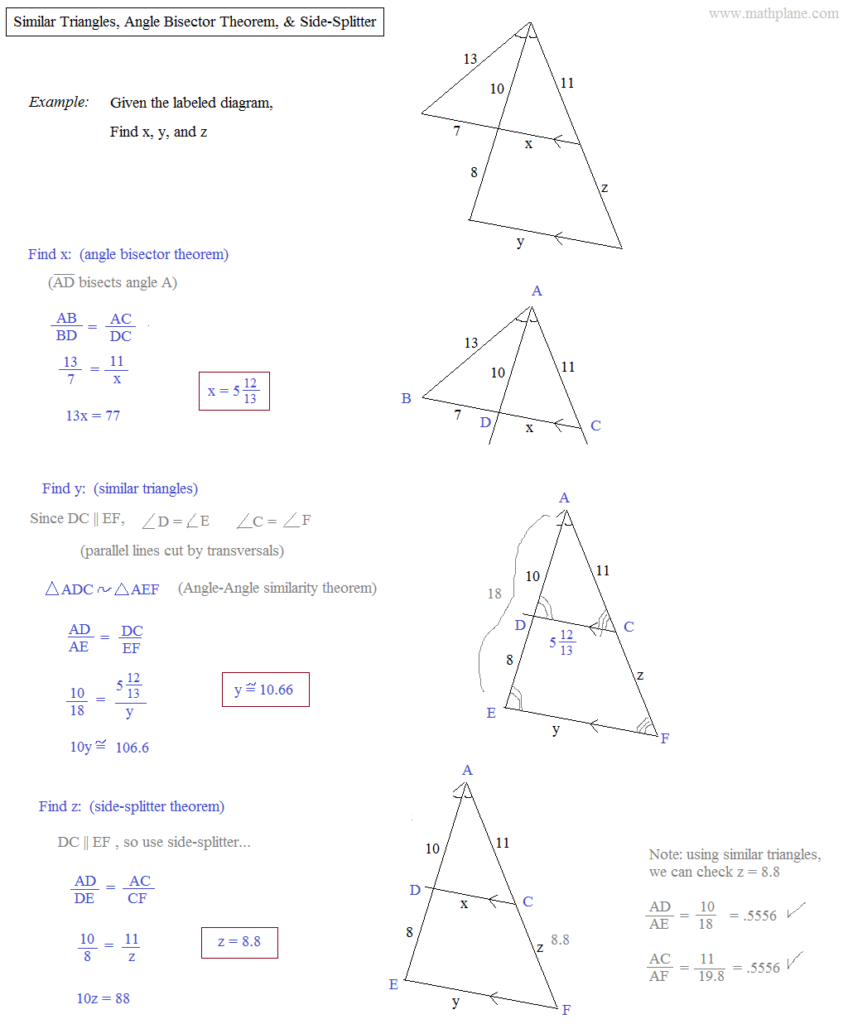 Math Plane Similar Triangles Ratios