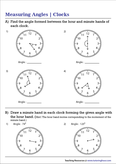 Measure The Angle Formed By Hands Of A Clock PDF Worksheet Angles