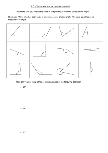 Measuring Angles With A Protractor Teaching Resources Measuring