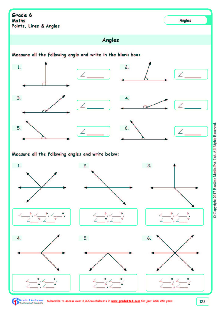 Measuring Angles Worksheets Geometry www grade1to6