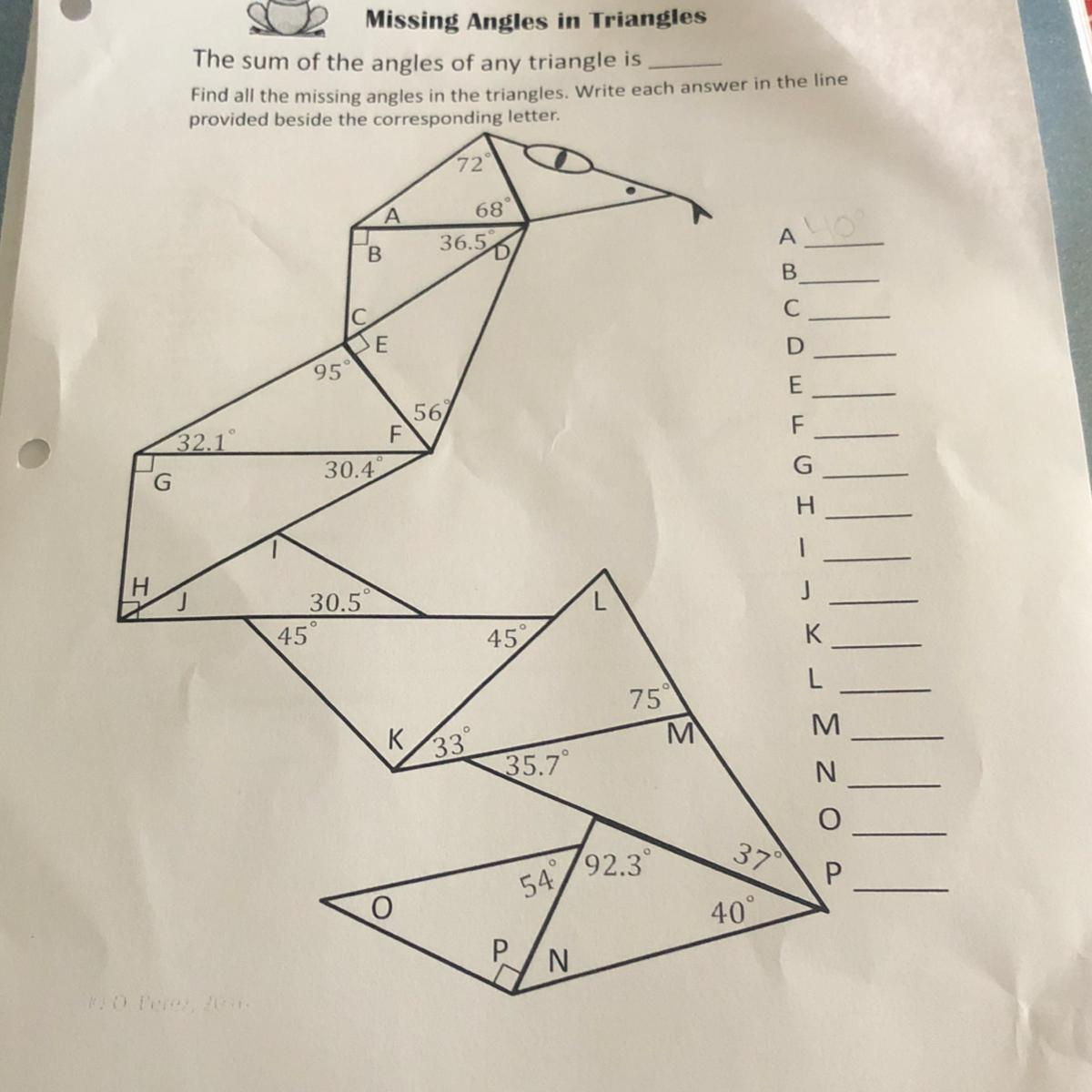 Missing Angles In Triangles Worksheet Answers Pdfshare
