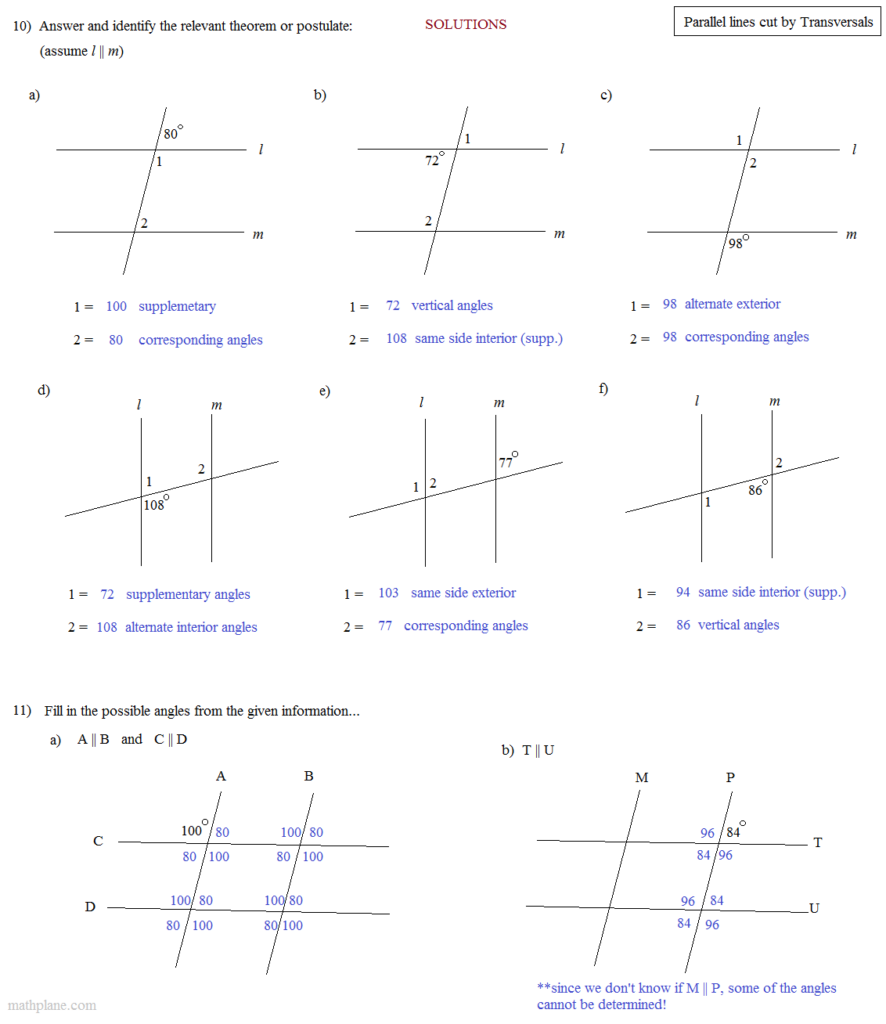 Parallel Lines Worksheet Pdf