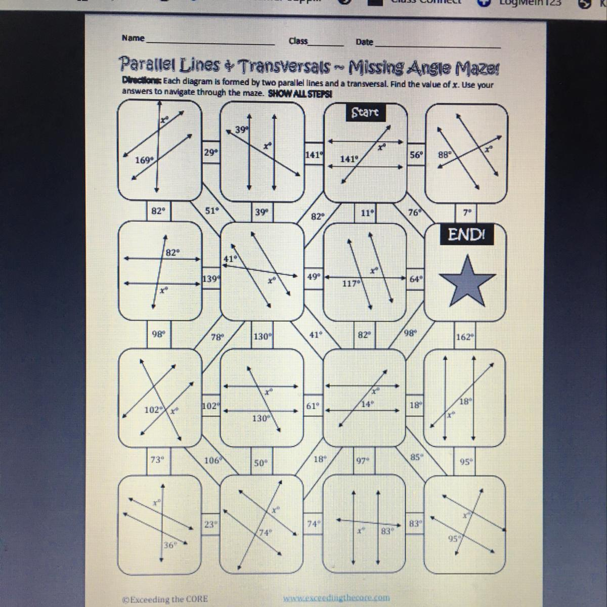 PLEASE HELP Parallel Lines Transversals Missing Angle Maze I ll