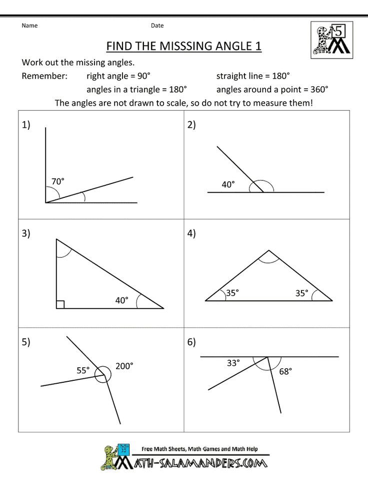 Printable geometry worksheets find the missing angle 1 gif 790 1 022