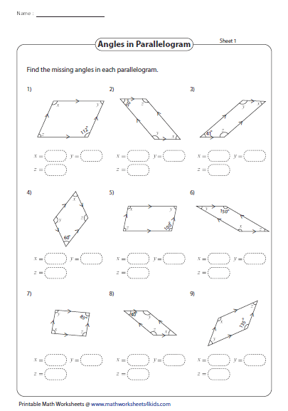 Quadrilateral Worksheets