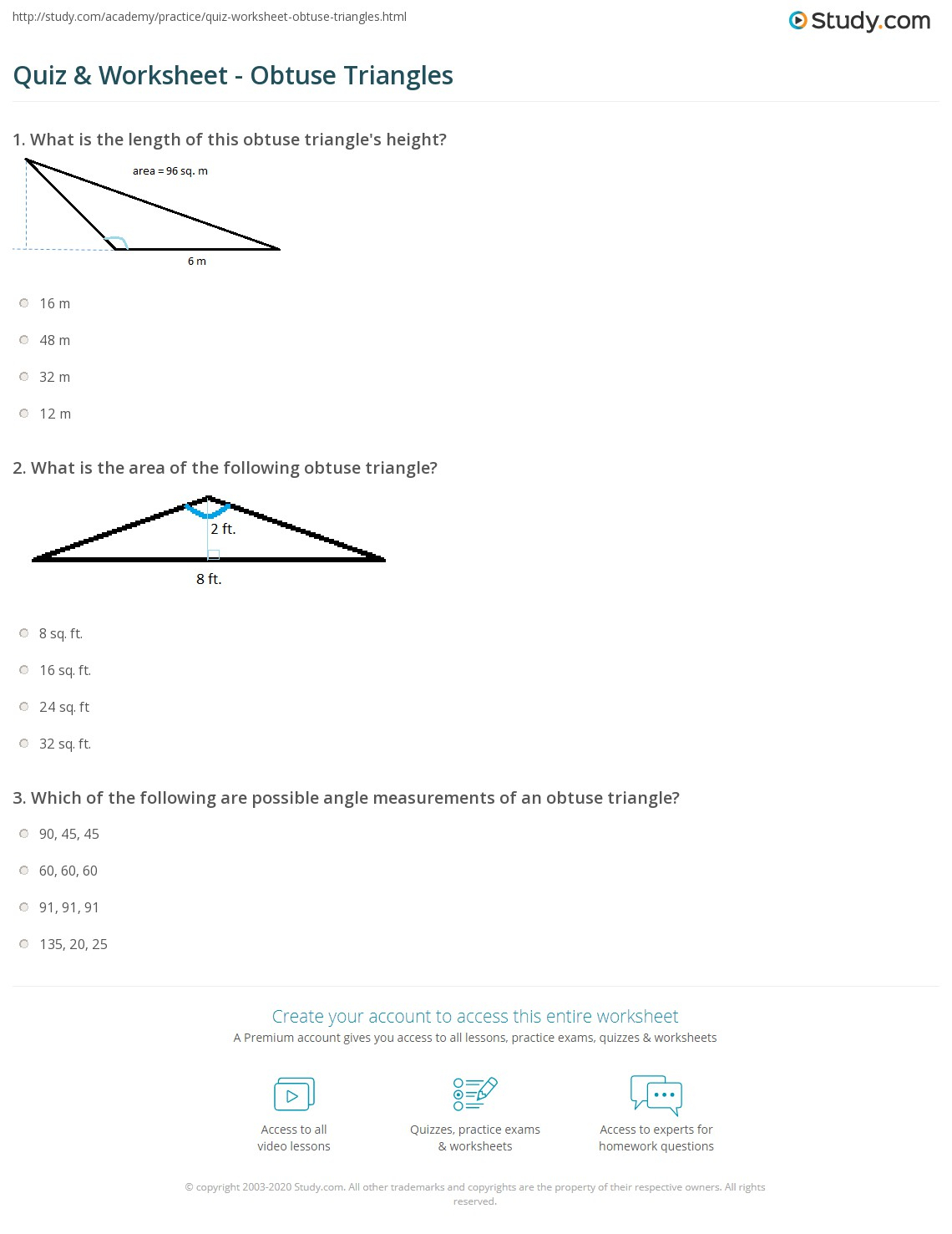 Quiz Worksheet Obtuse Triangles Study
