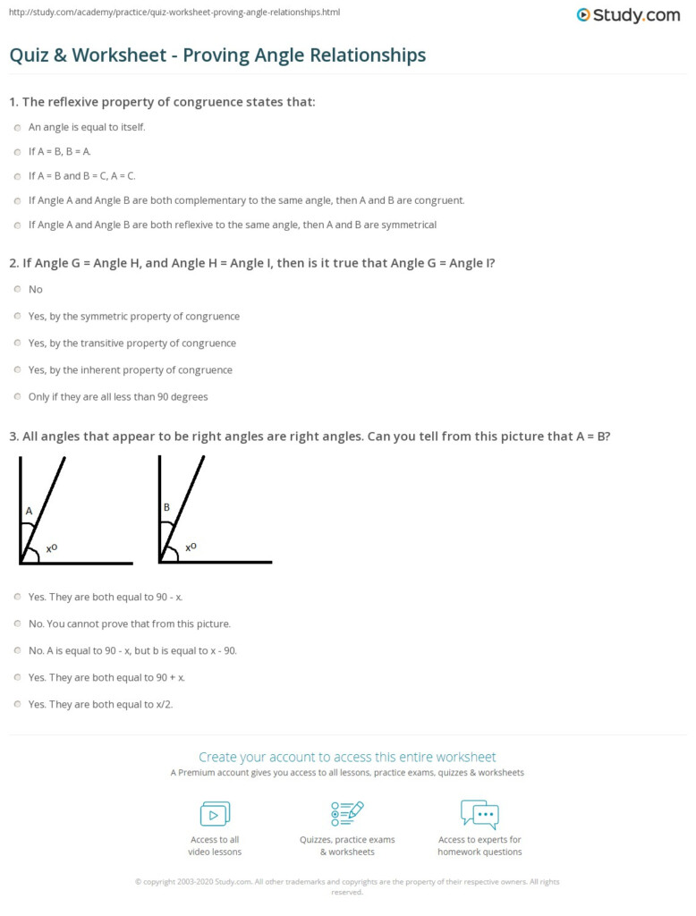 Quiz Worksheet Proving Angle Relationships Study