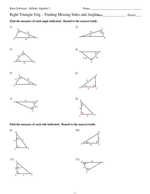 Right Triangle Trig Missing Sides And Angles Kuta Software