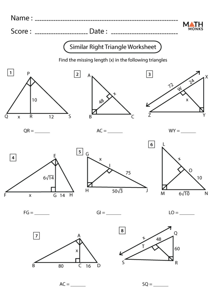 Similar Triangles Worksheets Math Monks