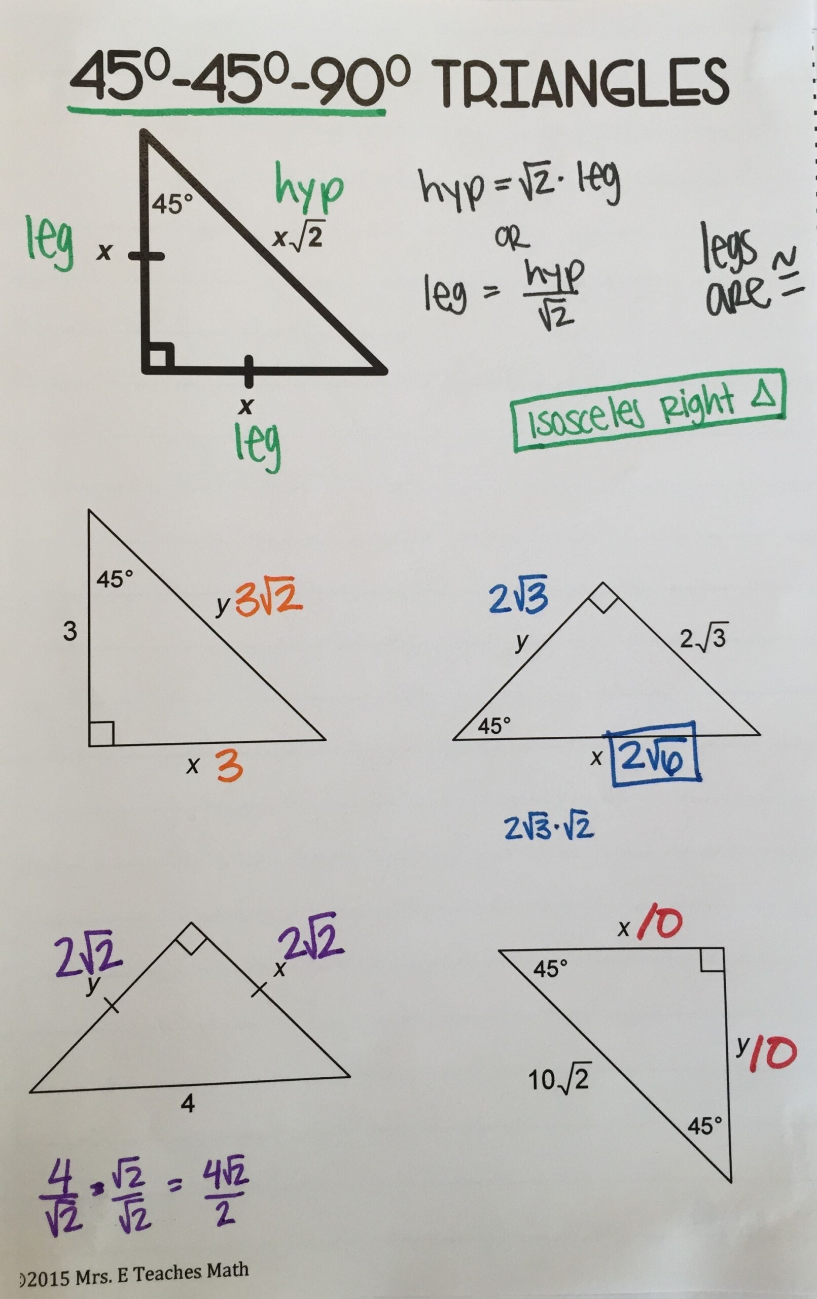 Special Right Triangles Interactive Notebook Page Teaching Geometry