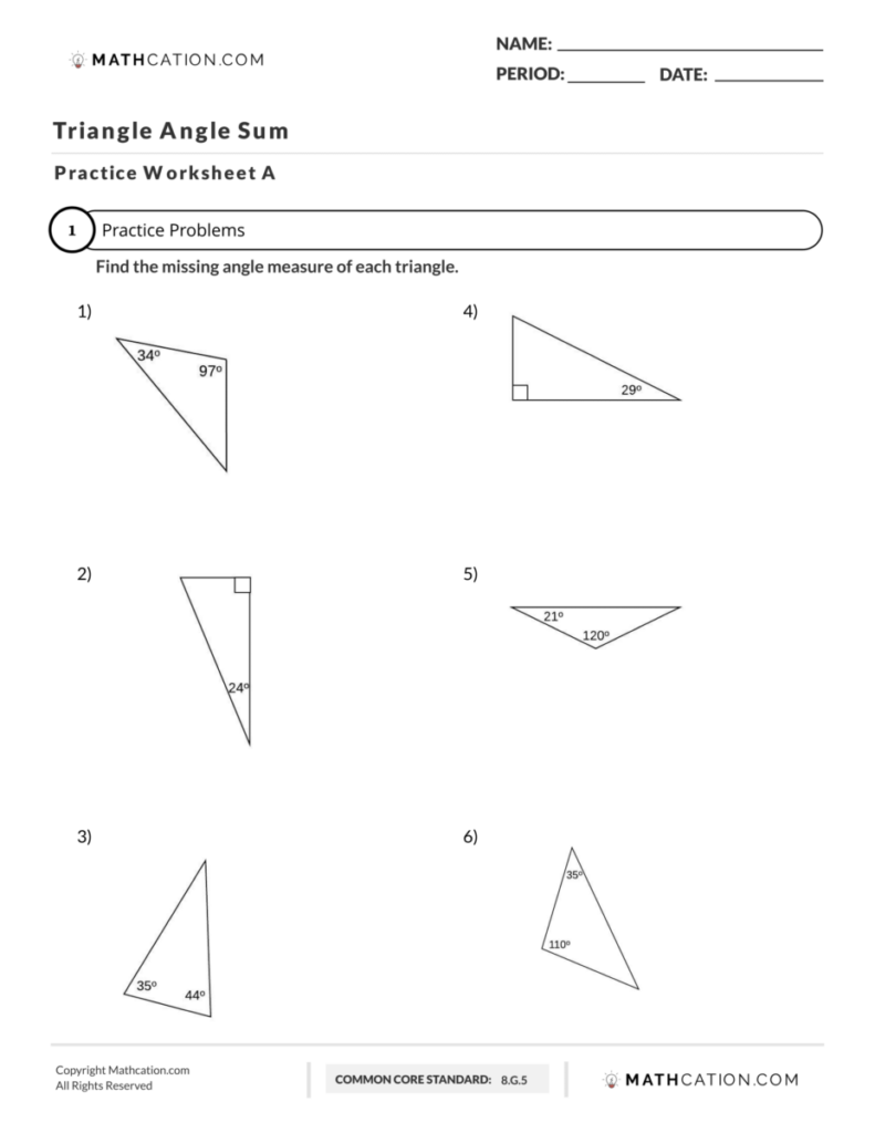Sum Of Interior Angles Of A Triangle Worksheet Pdf Landhausstil