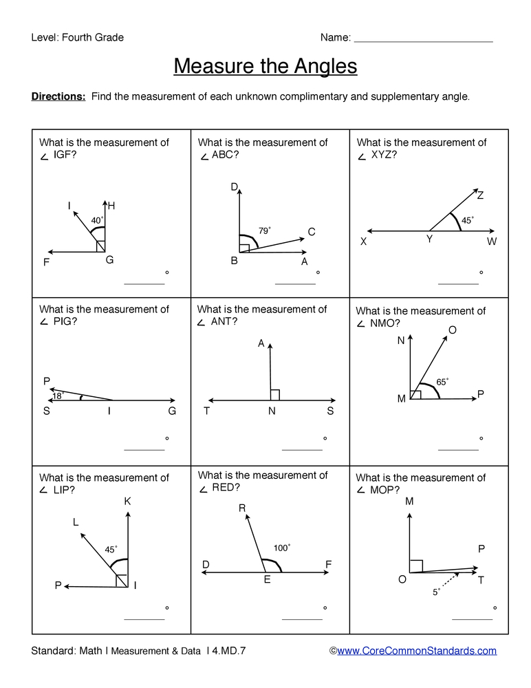 Supplementary And Complementary Angles Worksheets